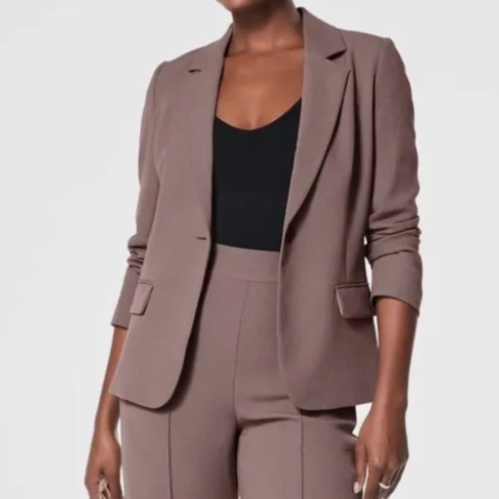 NWT SPANX Satin Back Carefree Crepe Blazer in Smoke size XS